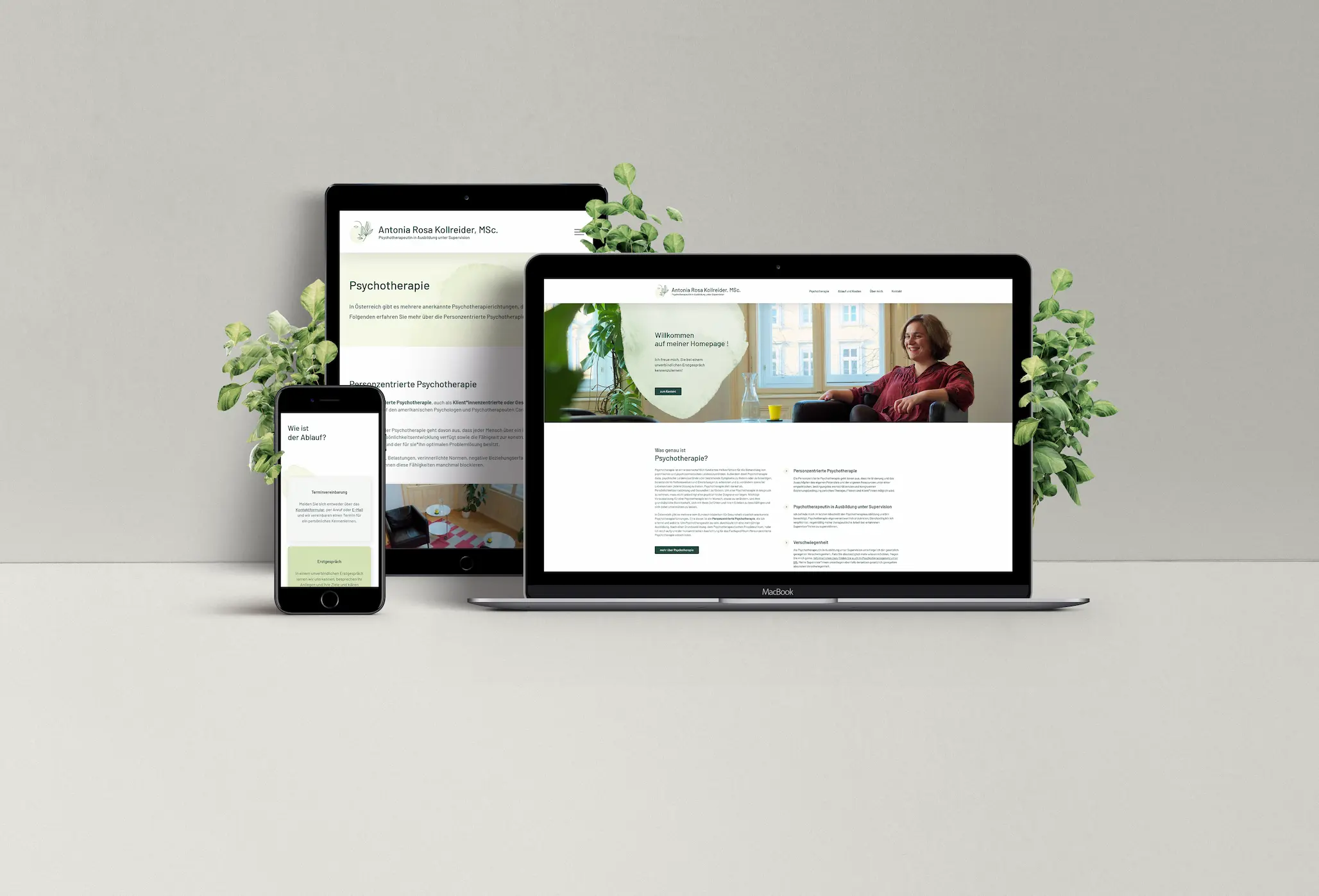 Werbeagentur studio jay Portfolio Psychotherapie Kollreider Webseite Laptop Version