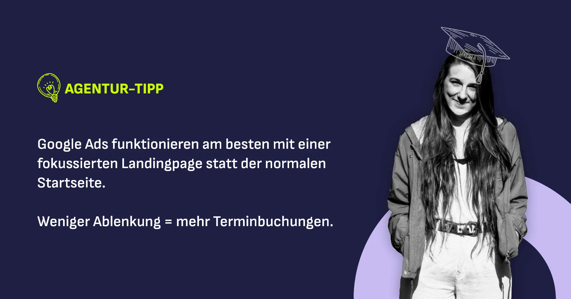 Google Ads funktionieren am besten mit einer fokussierten Landingpage statt der normalen Startseite. Weniger Ablenkung = mehr Terminbuchungen.