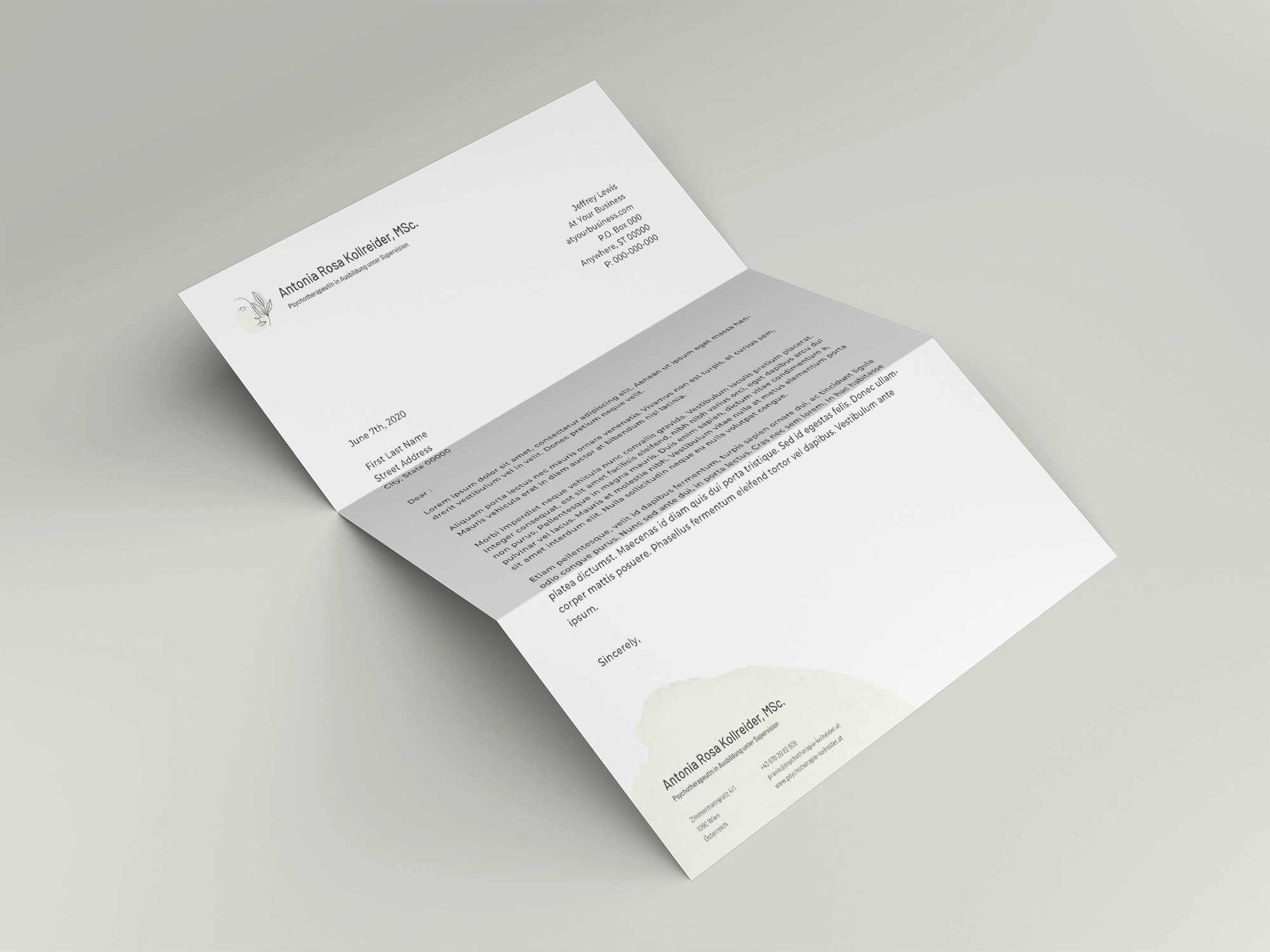 Werbeagentur studio jay Drucksorten Psychotherapie Kollreider Briefpapier