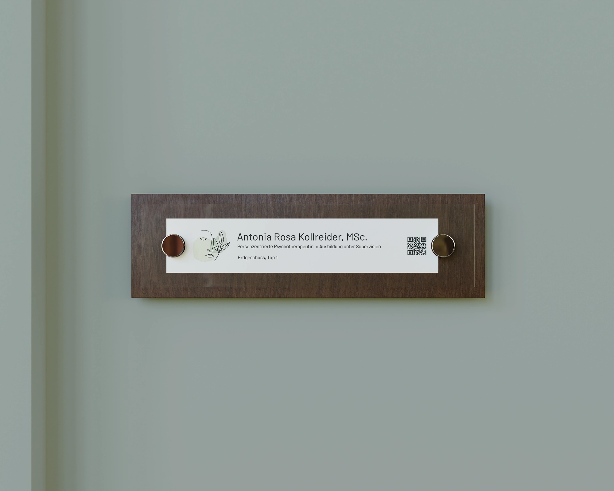 Werbeagentur studio jay Drucksorten Psychotherapie Kollreider Türschild